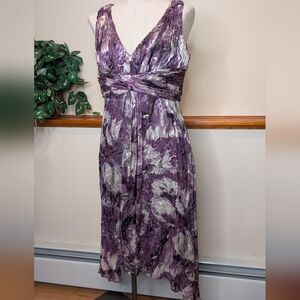 Alex Evenings Purple Beaded Chiffon Empire Waist Midi Dress Size 12